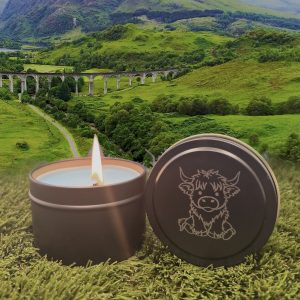 Wee Meltie McMoo's Black Tin Candle with Engraved Lid