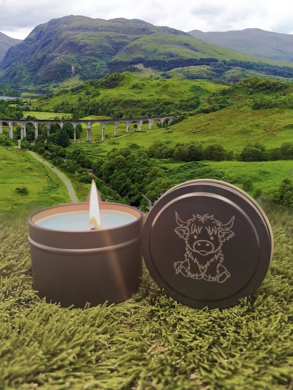 Wee Meltie McMoo's Black Tin Candle with Engraved Lid
