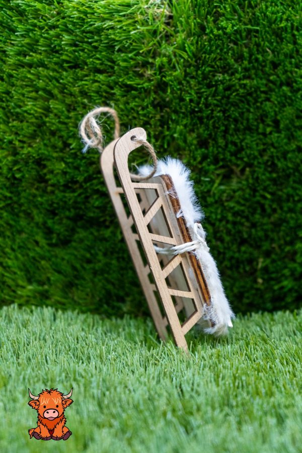 Rustic Wooden Sleigh Christmas Decoration with Fluffy Finish